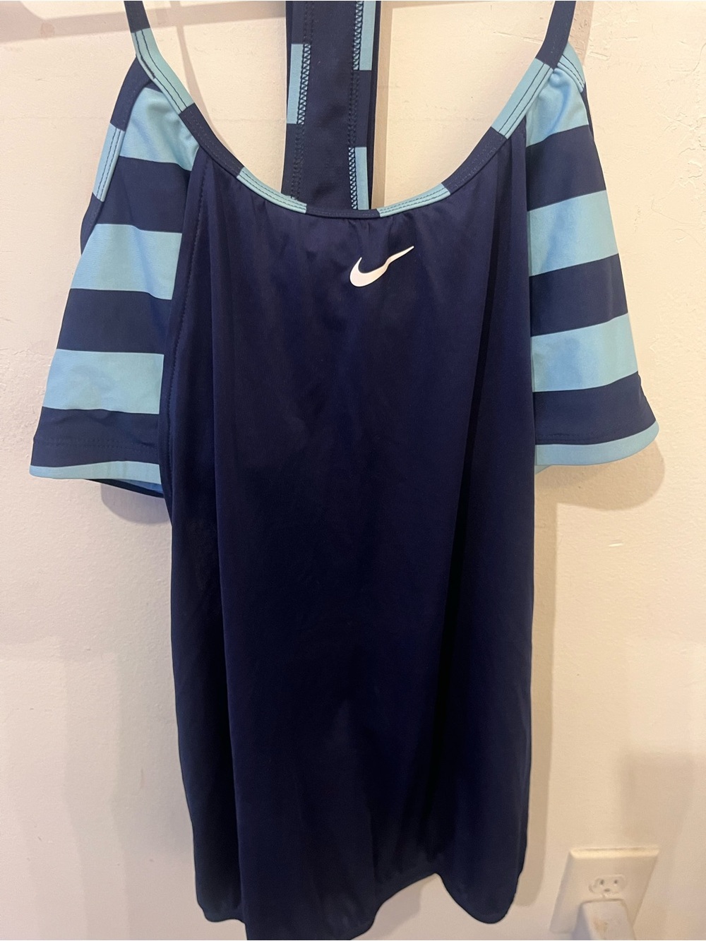 Nike Navy and Light Blue Off-Shoulder Sport Dress